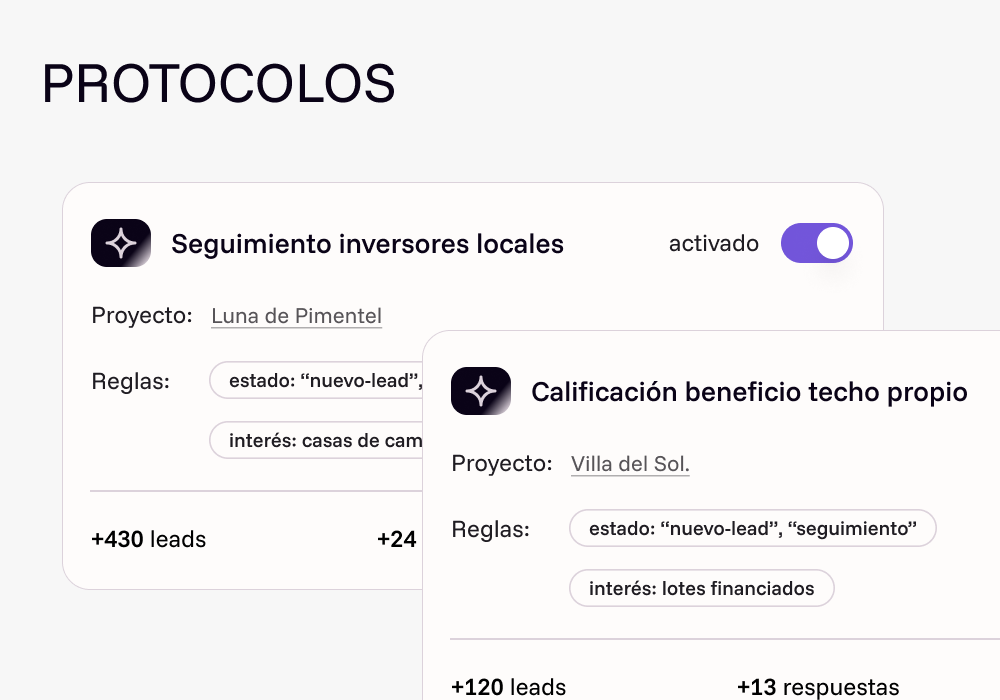 Protocolos de seguimiento y calificación configurados en Camila.